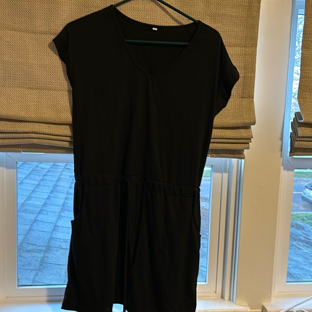 Black cotton tie dress